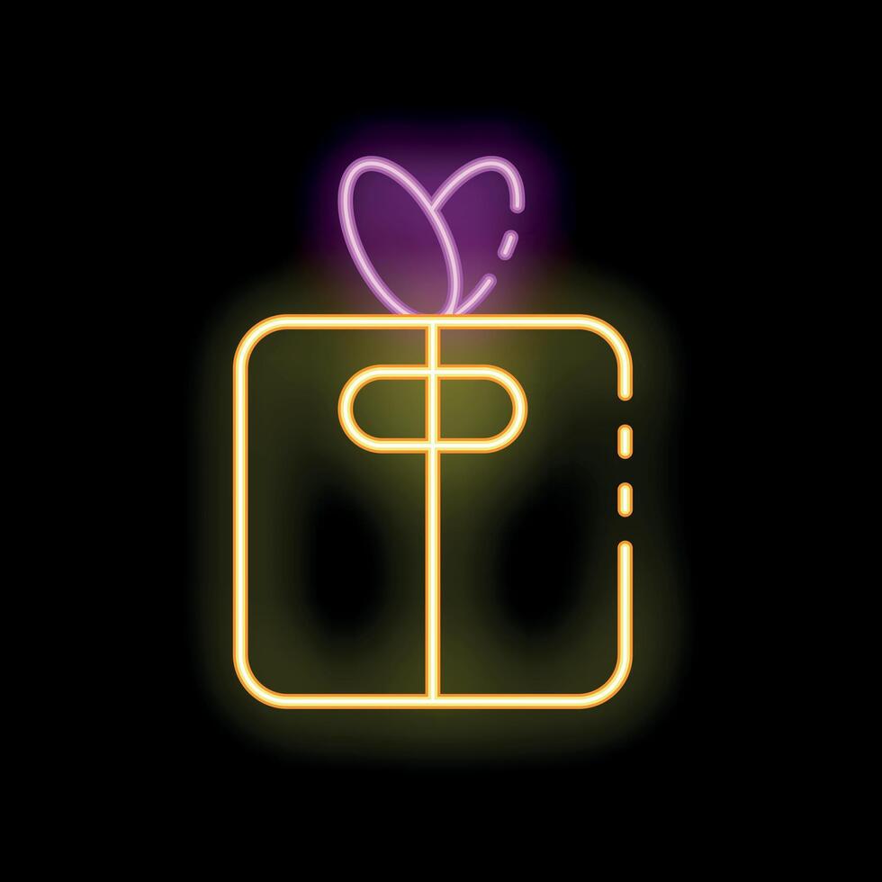 Neon gift box with bow on top celebrating special occasion vector