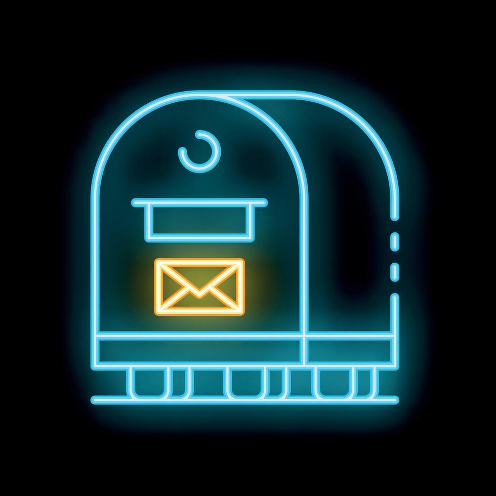 Neon mailbox icon glowing on dark background vector