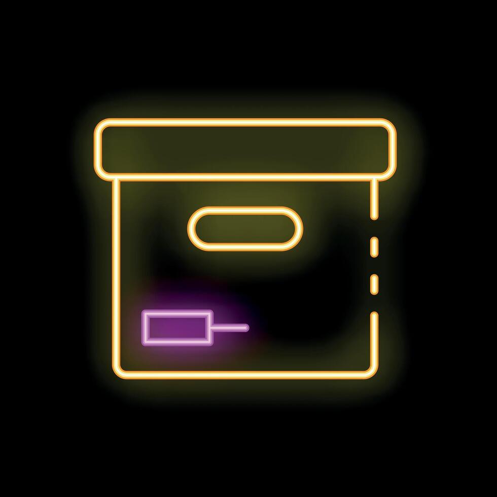 Neon sign of cardboard box for logistics and delivery with fragile sign vector