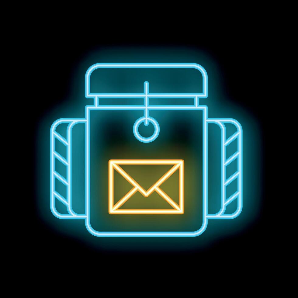 Neon mailbox icon glowing on dark background vector
