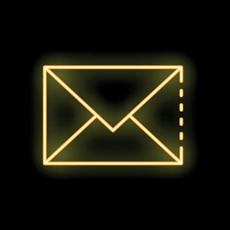Neon yellow email envelope glowing on black background vector