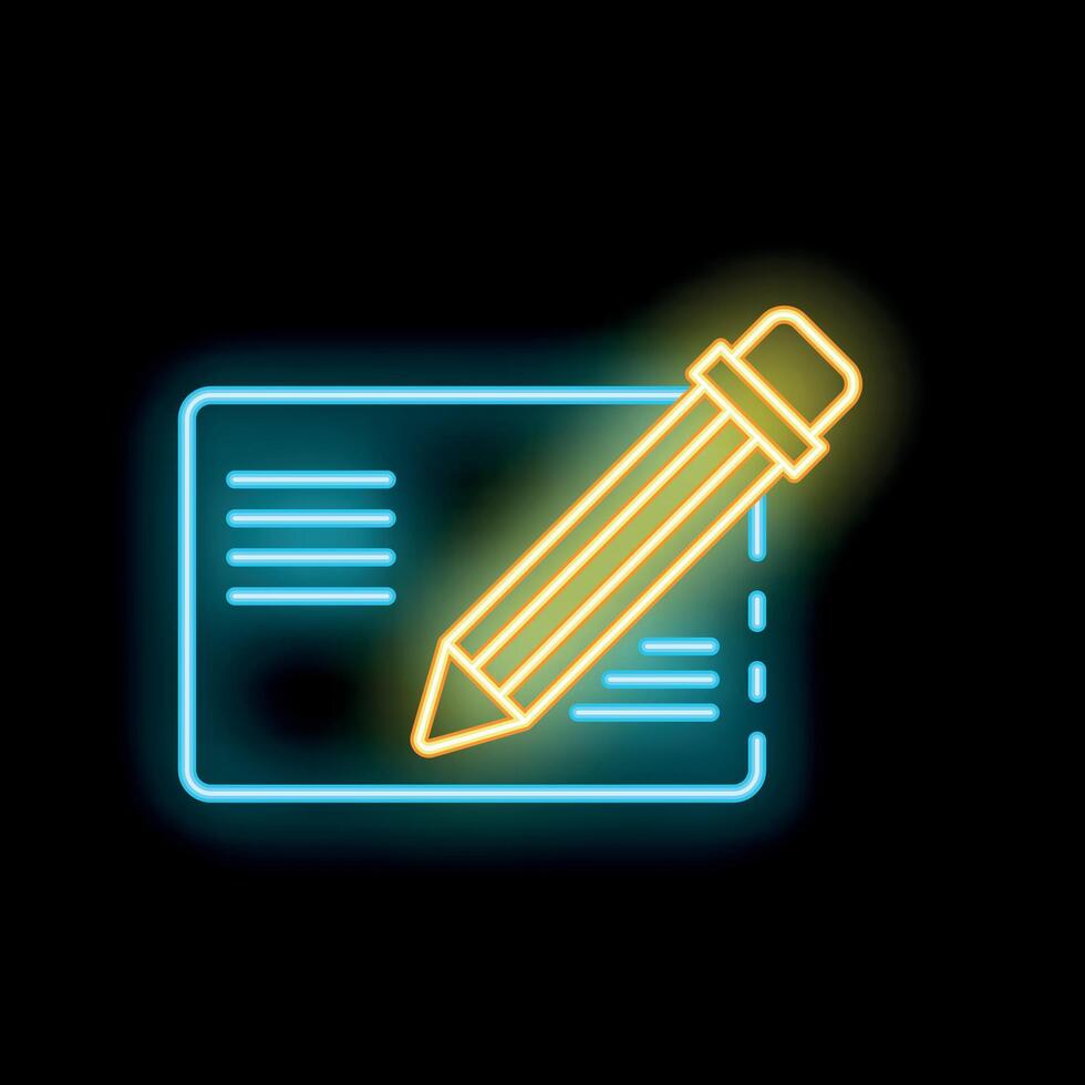 Neon pencil writing on paper with lines icon illustration vector