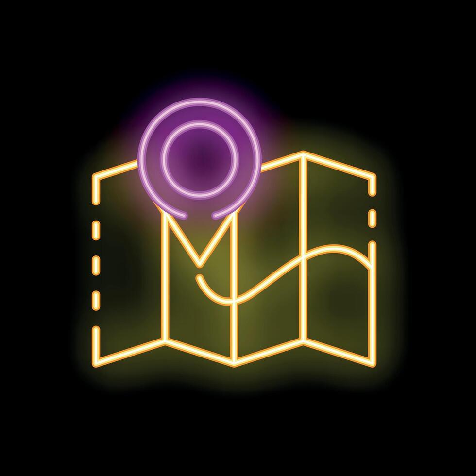 Neon map with location pin showing destination vector