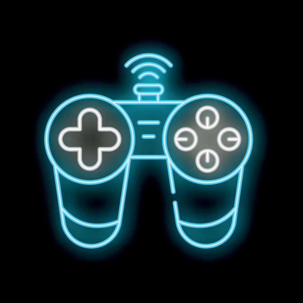 Neon gamepad glowing on black background vector