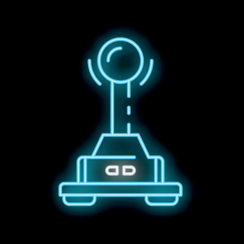 Neon blue joystick glowing on black background vector
