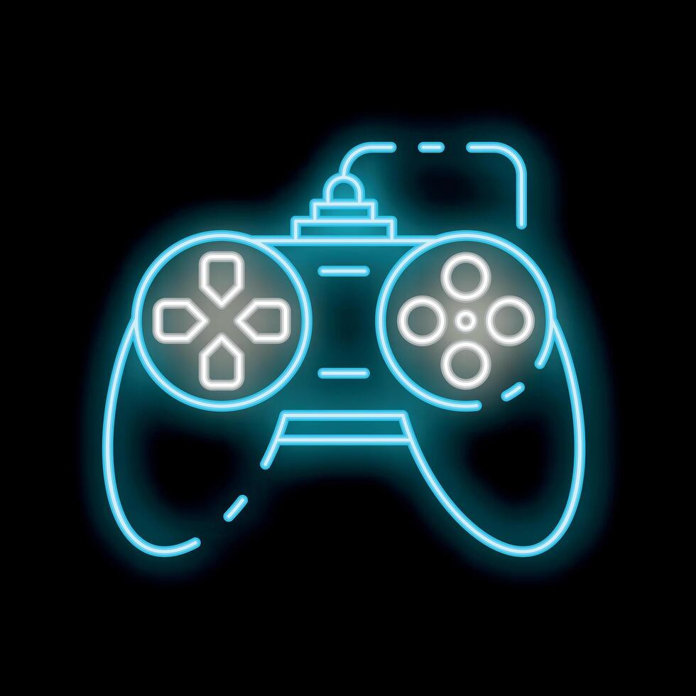Neon video game controller glowing on black background vector
