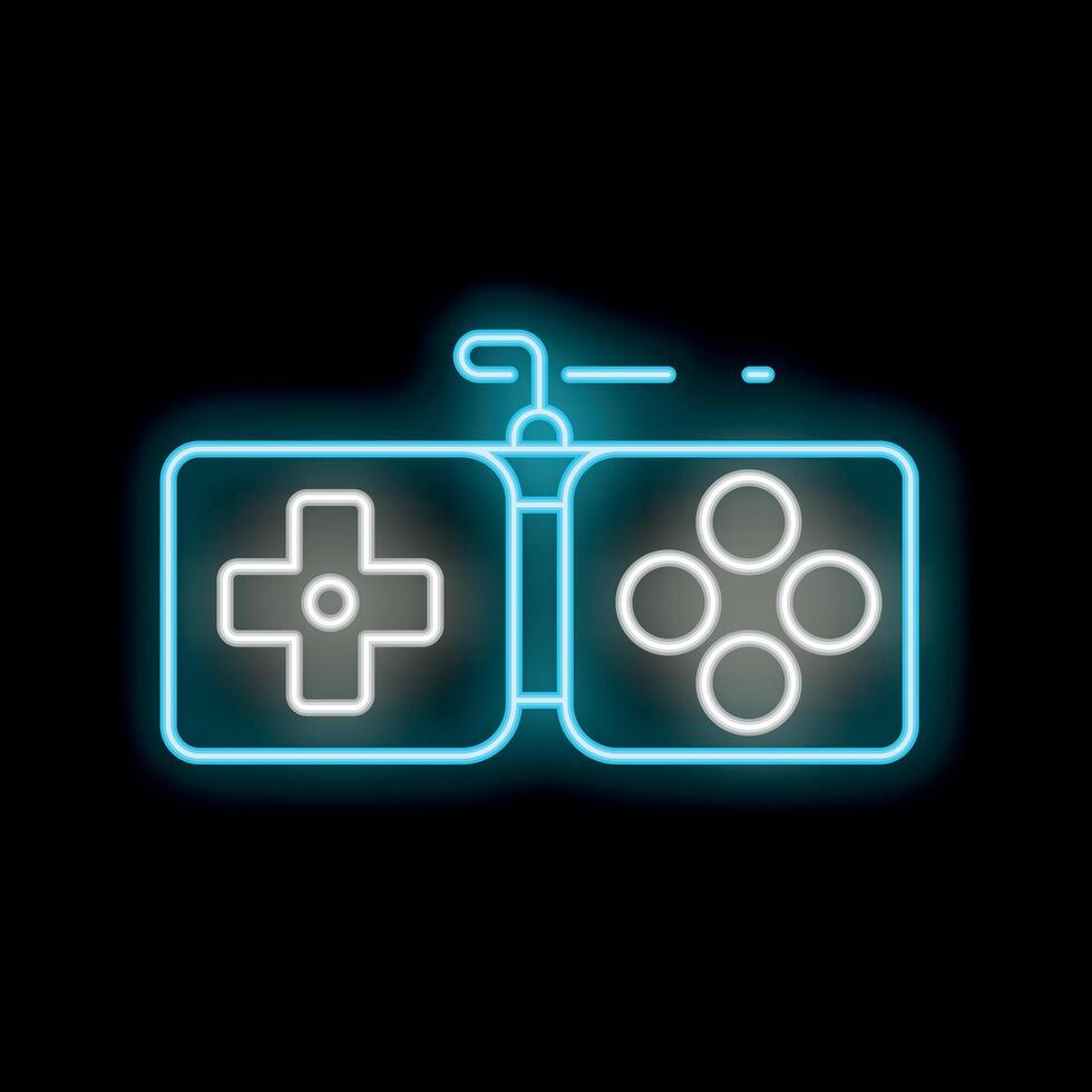 Blue neon video game controller glowing on black background vector