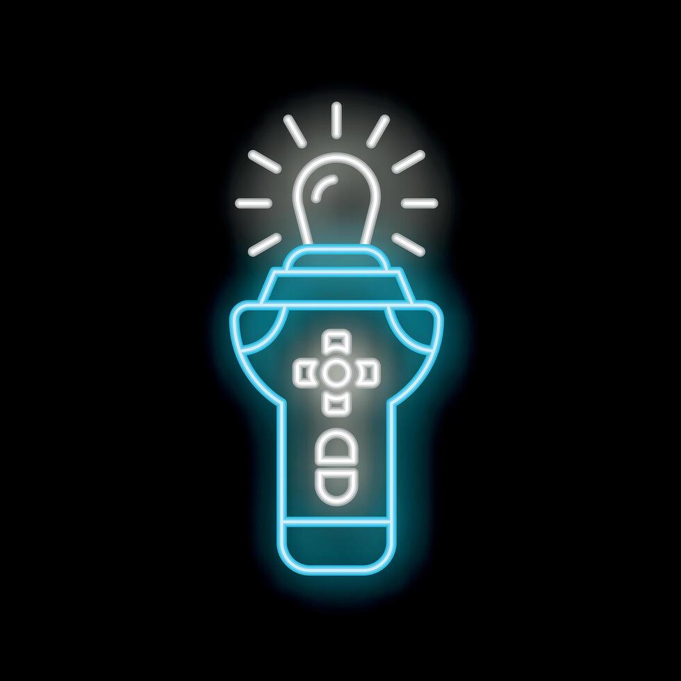 Neon gamepad with light bulb shining brightly on black background vector