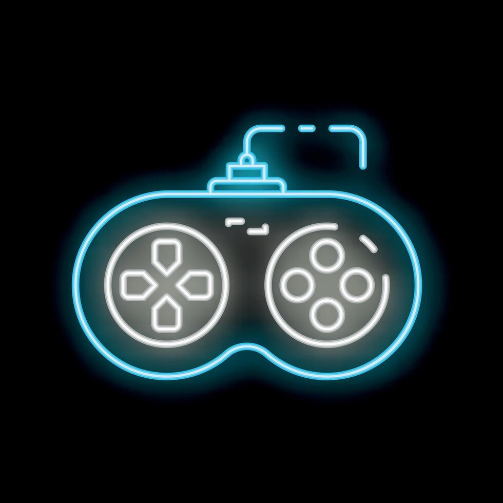Neon gamepad icon glowing on dark background vector