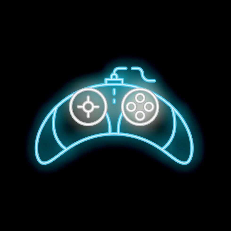 Neon icon of video game controller glowing on black background vector