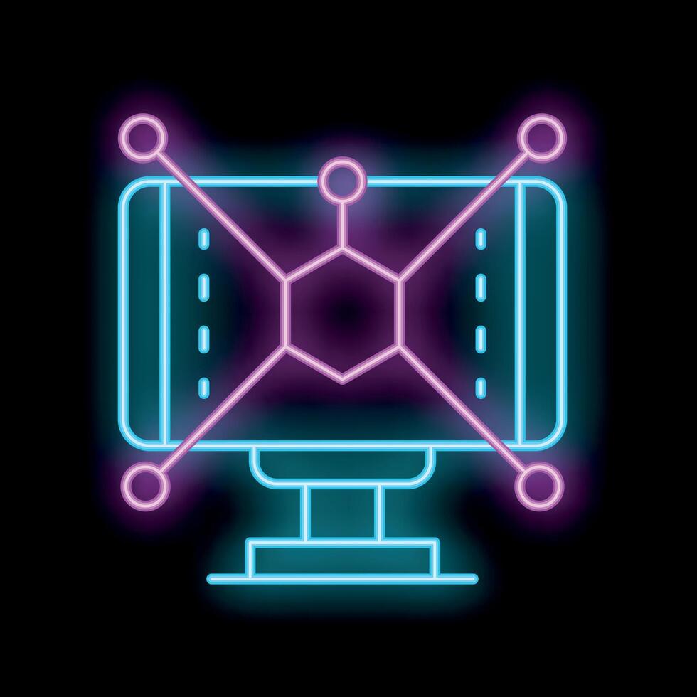Neon icon of decentralized computer network with blockchain technology vector