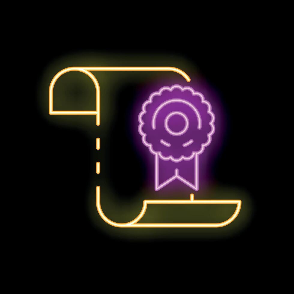 Neon sign showing diploma with stamp representing graduation and success vector