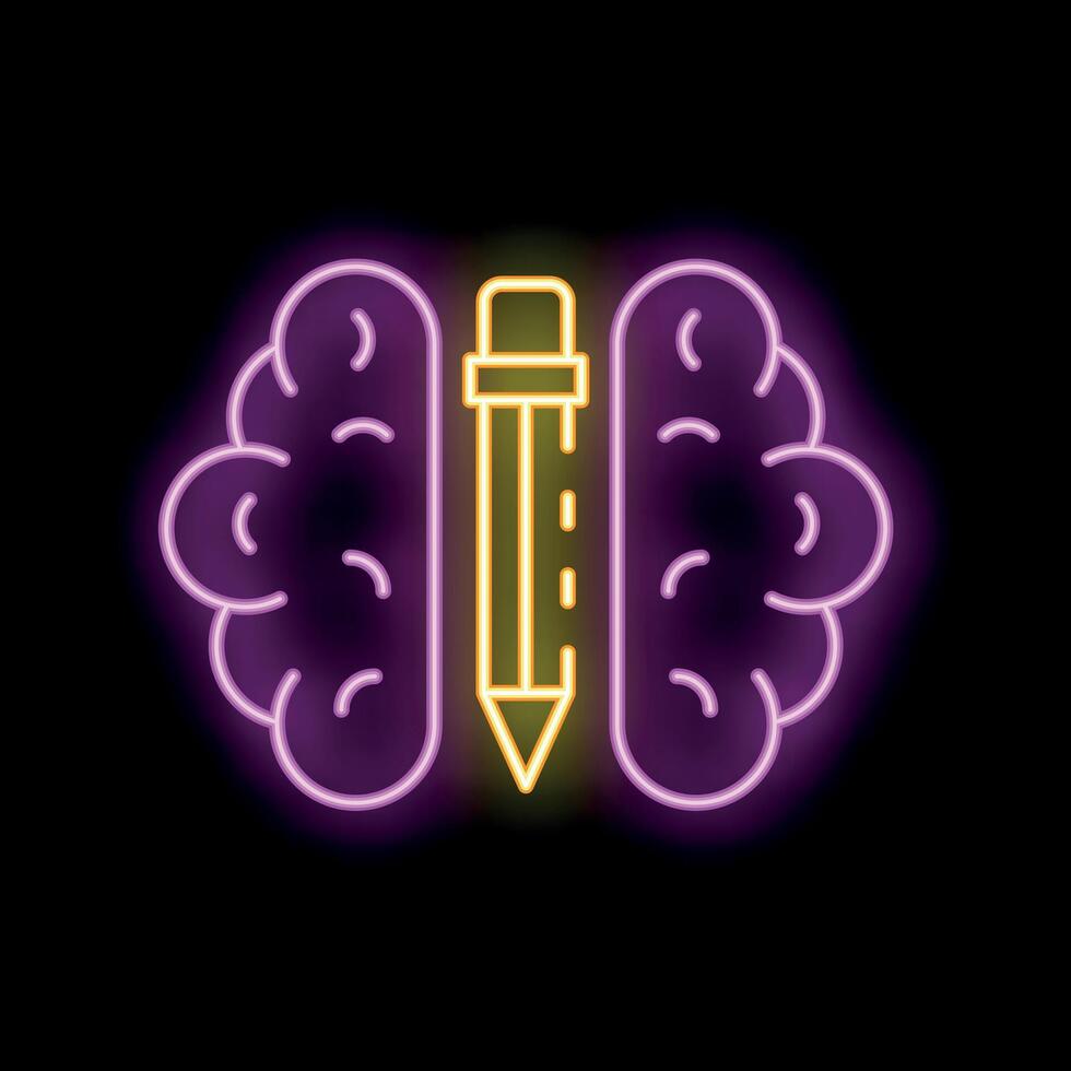 Neon icon of brain with pencil representing creative thinking vector