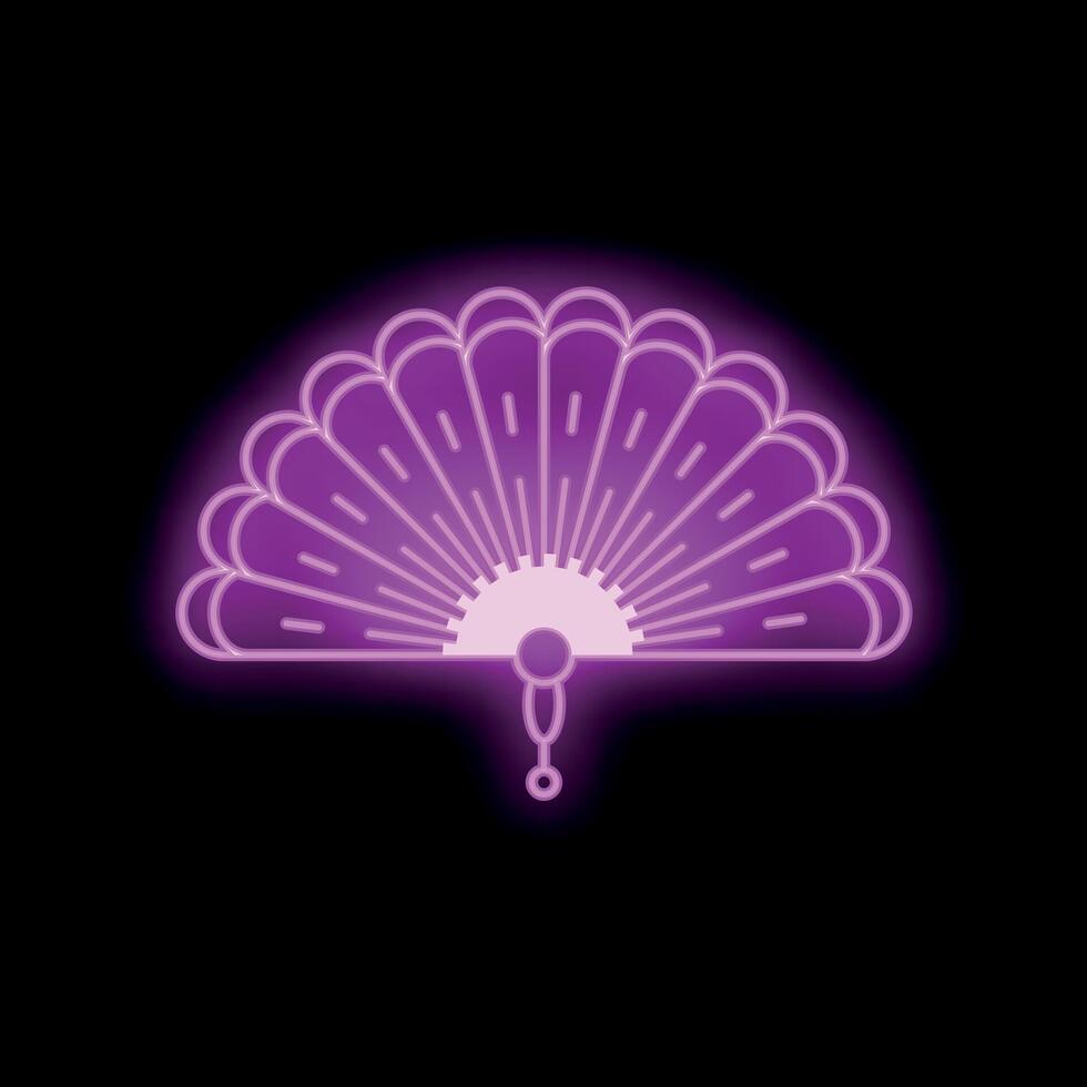Bright pink neon hand fan glowing on black background vector