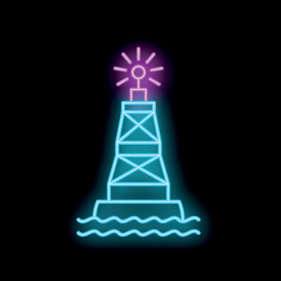 Neon sign of an offshore platform showing extraction of natural resources vector