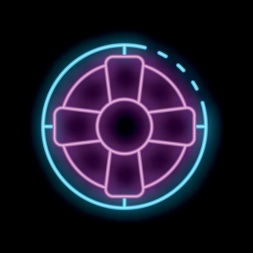 Neon sign showing lifebuoy in target sights on black background vector