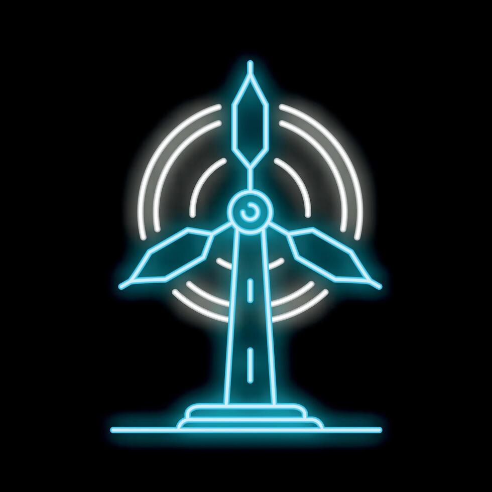 Neon wind turbine generating clean energy icon illustration vector