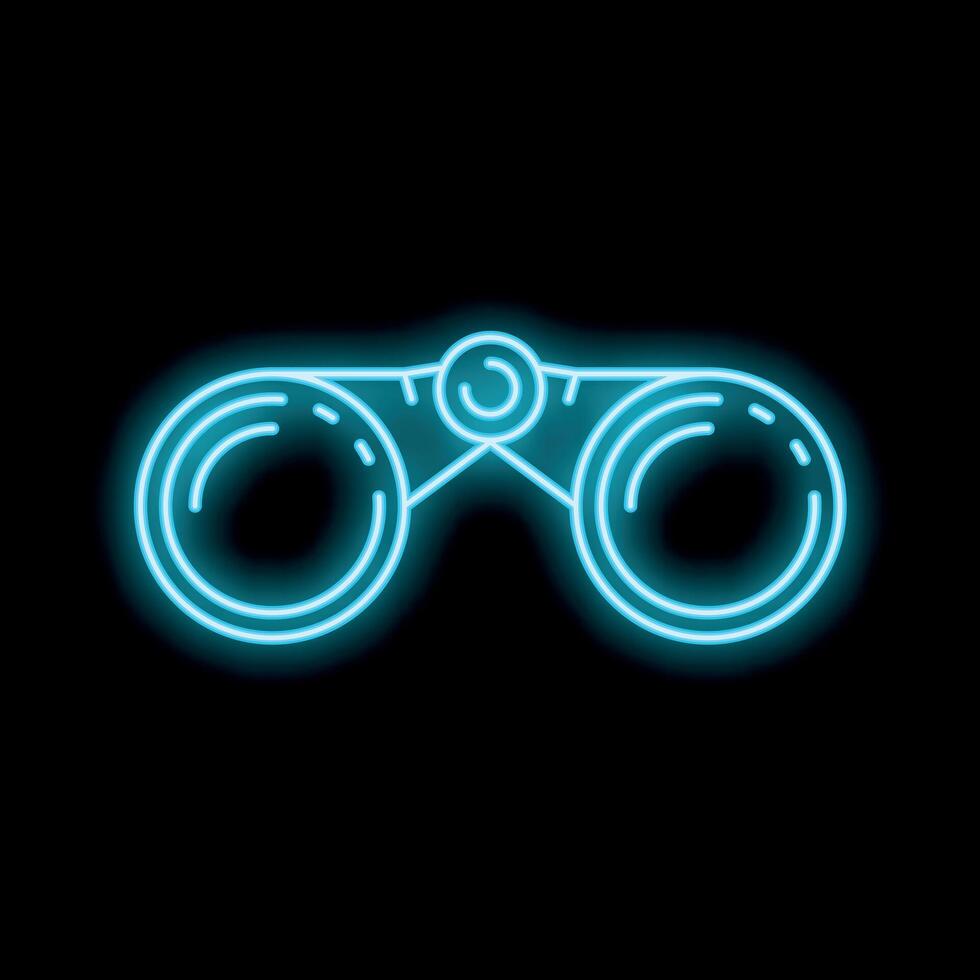 Blue neon binoculars glowing on black background vector