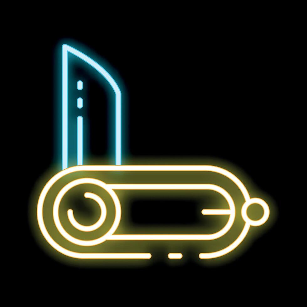 Glowing neon line pocket knife icon isolated on black background. 4k video motion graphic animation vector