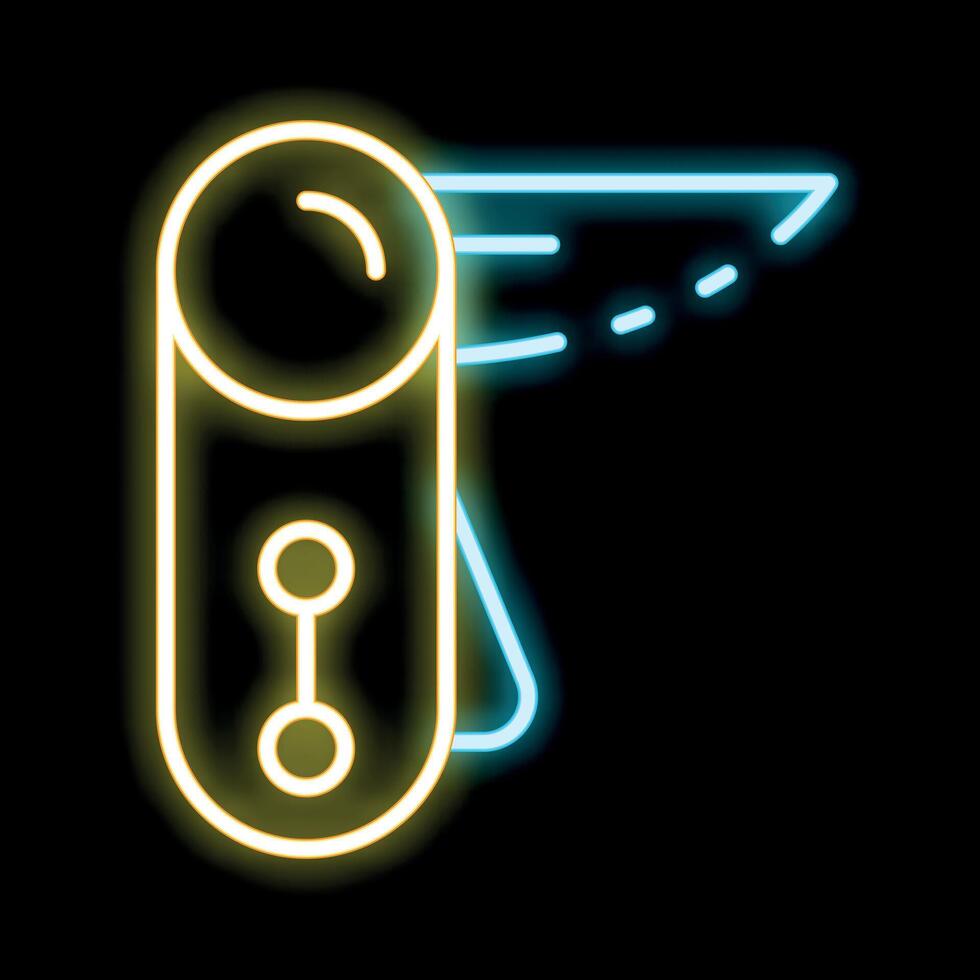 Neon icon of a smart speaker voice assistant sending a signal vector