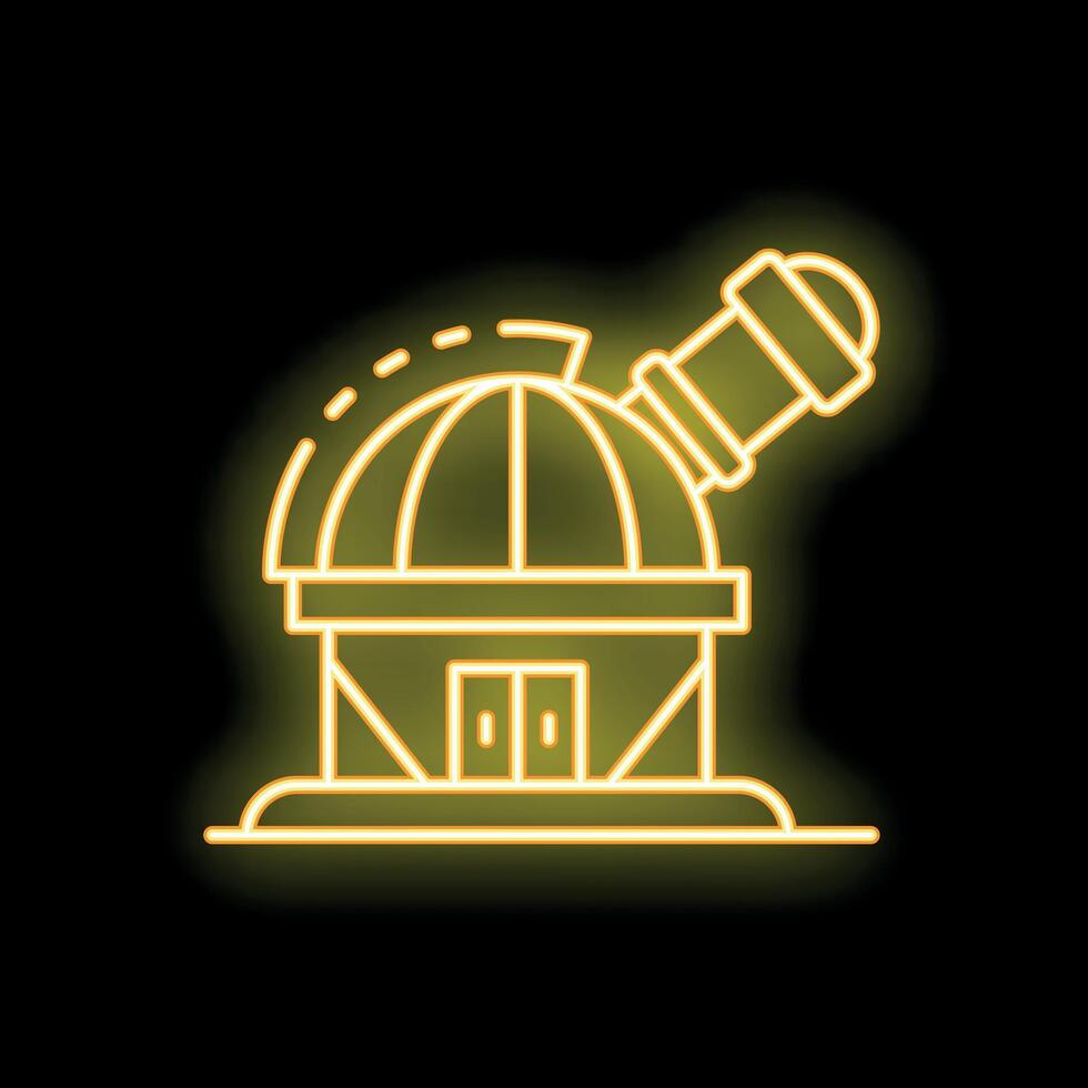 Neon observatory building exploring cosmos and celestial objects vector