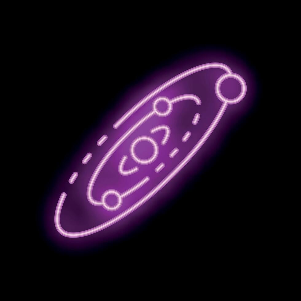 Neon solar system icon depicting planets orbiting a sun vector