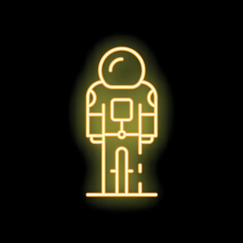 Neon style icon of astronaut wearing spacesuit standing on moon surface vector