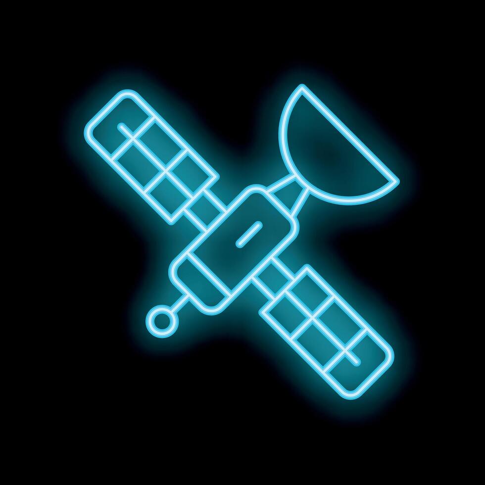 Neon satellite icon glowing on black background vector