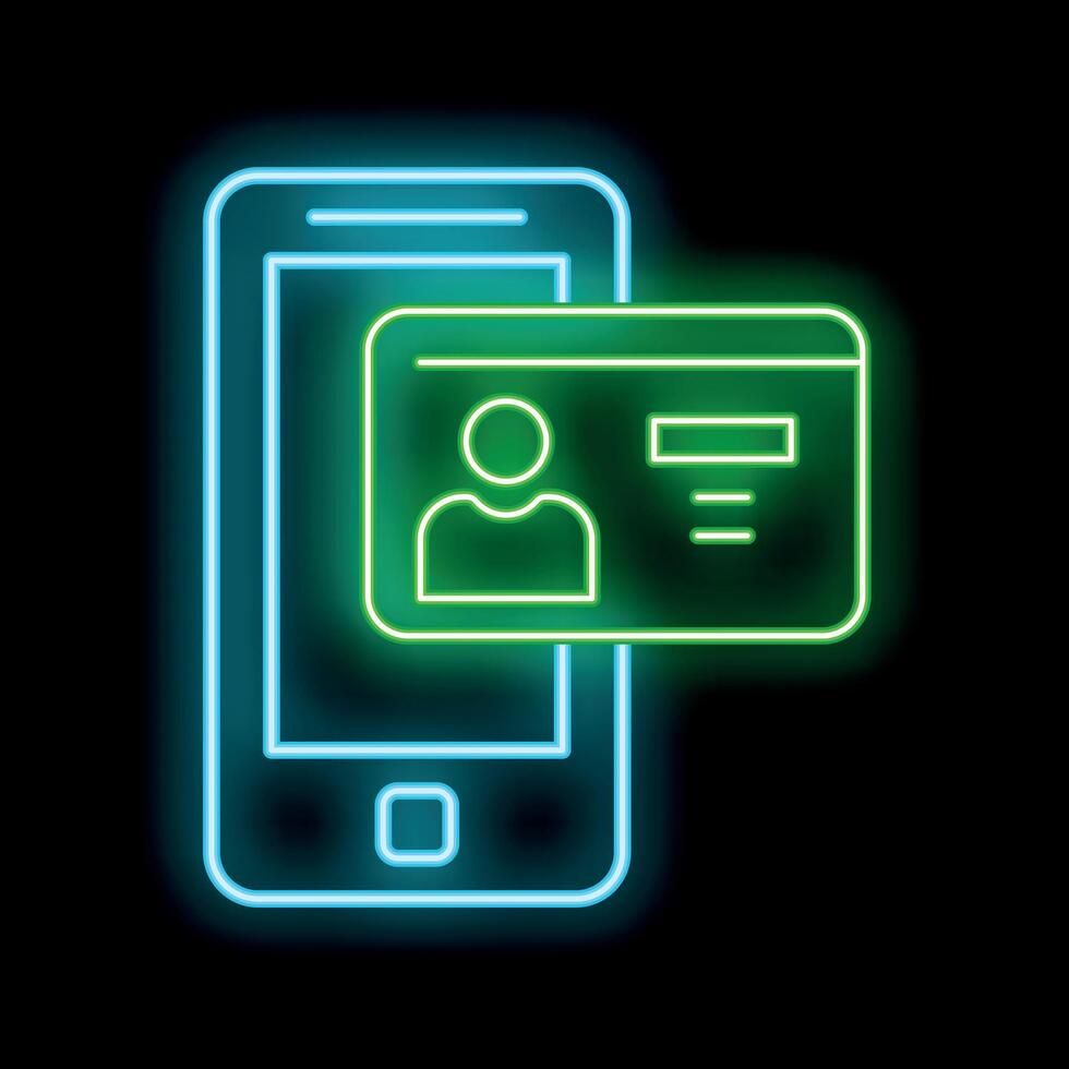 Neon icon of smartphone showing user profile information vector
