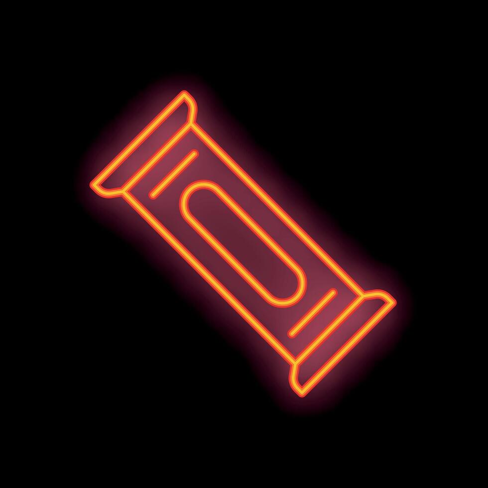 Red neon sign depicting a flow pack on black background vector