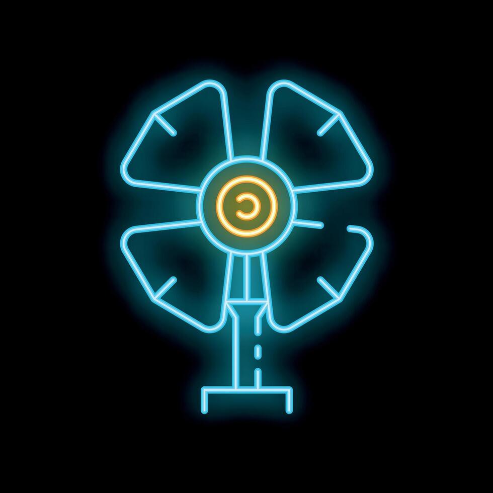 Neon fan icon glowing on dark background vector