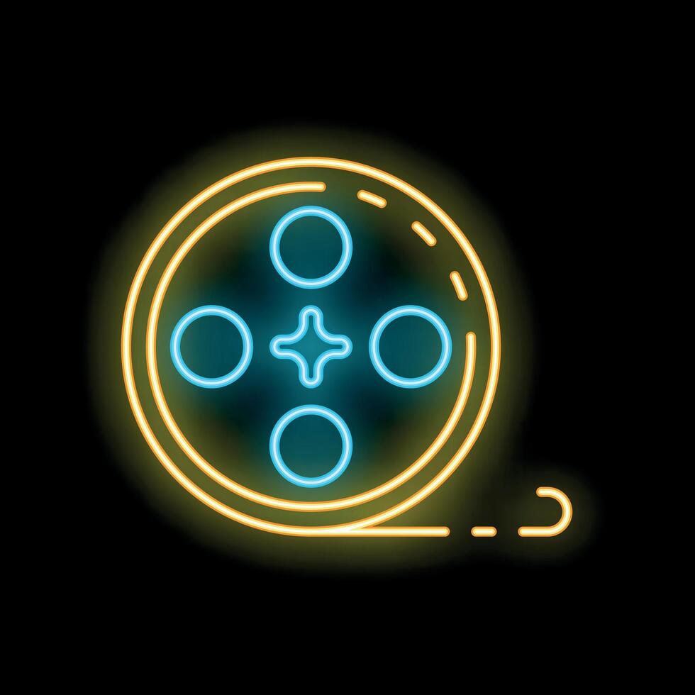 Bright neon sign depicting a film reel for cinema and entertainment vector