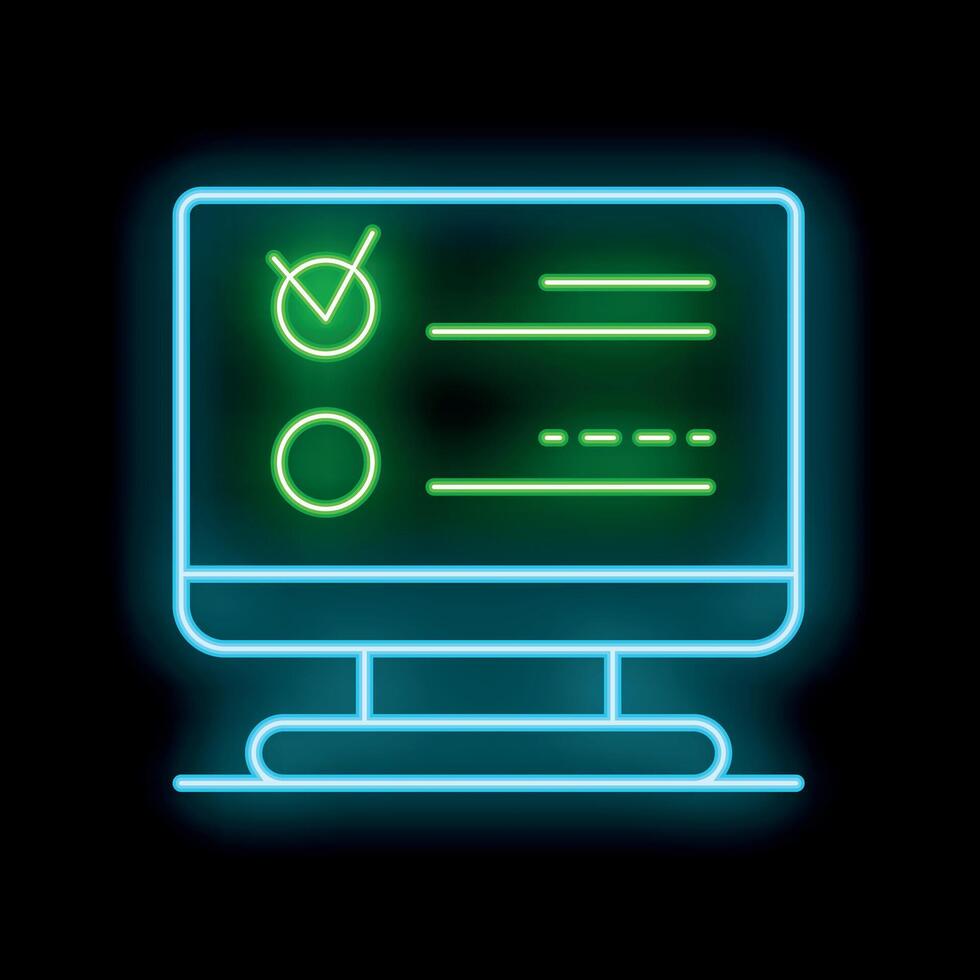 Neon online survey on computer screen displaying checklist vector
