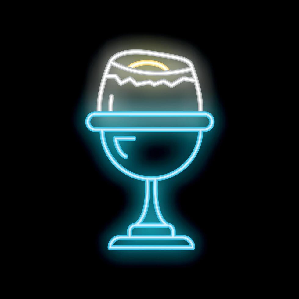 Glowing neon line icon of boiled egg in egg cup on black background vector