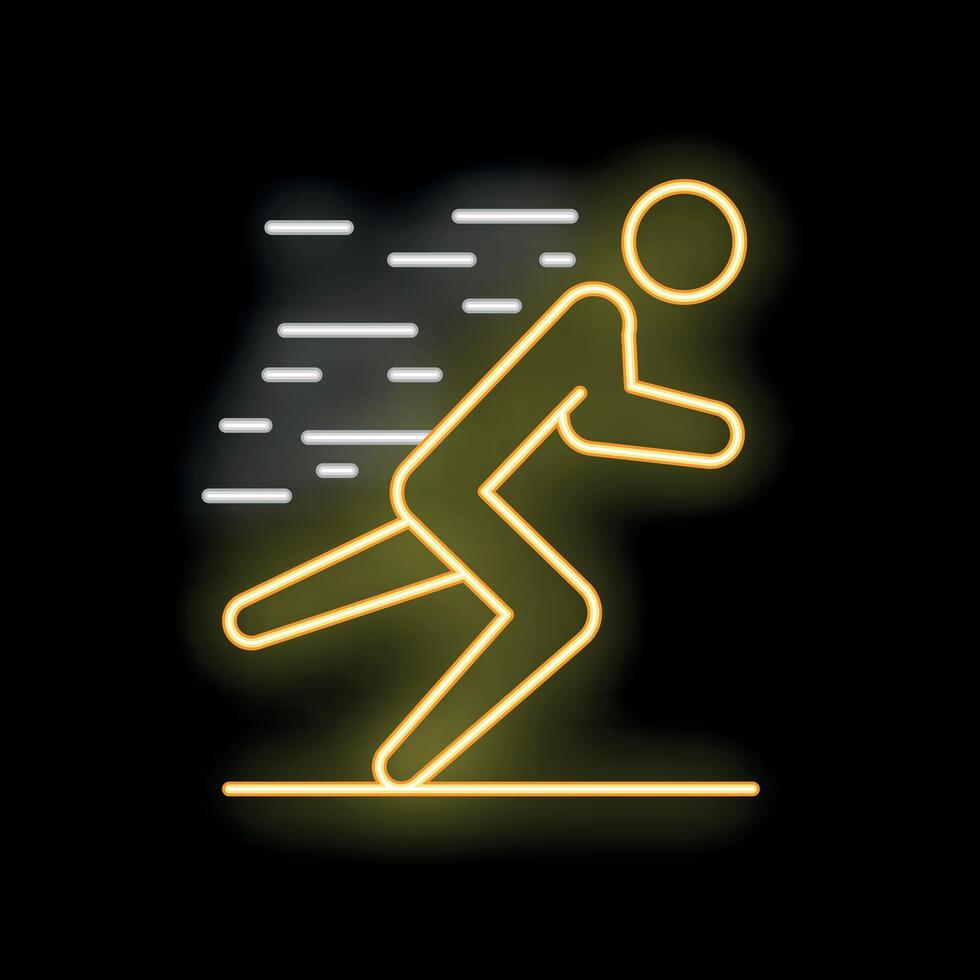 Glowing neon sign of a man running fast on black background vector