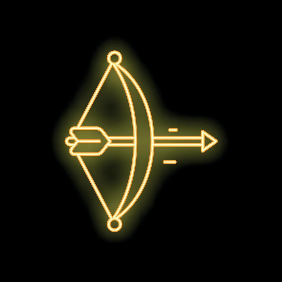 Neon bow and arrow shooting icon on black background vector