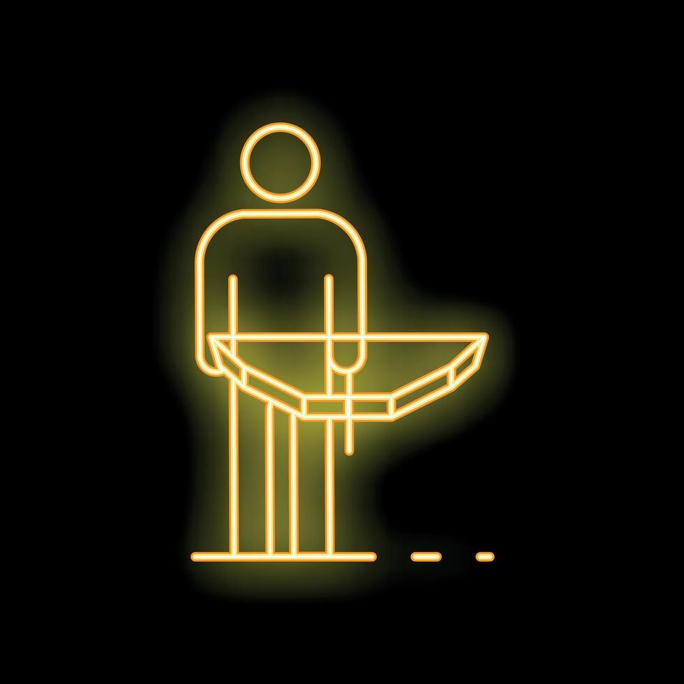 Neon sign of a surveyor holding a theodolite for land surveying vector