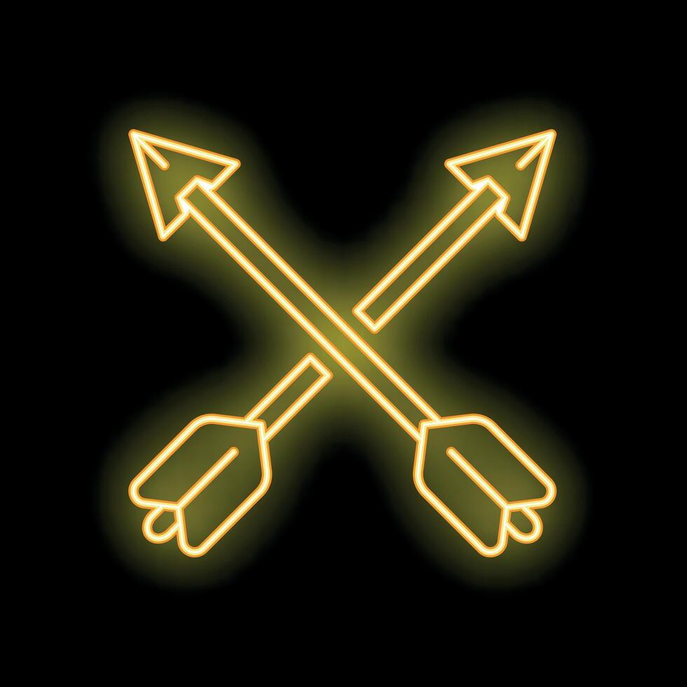Two crossed arrows forming an x neon sign on black background vector