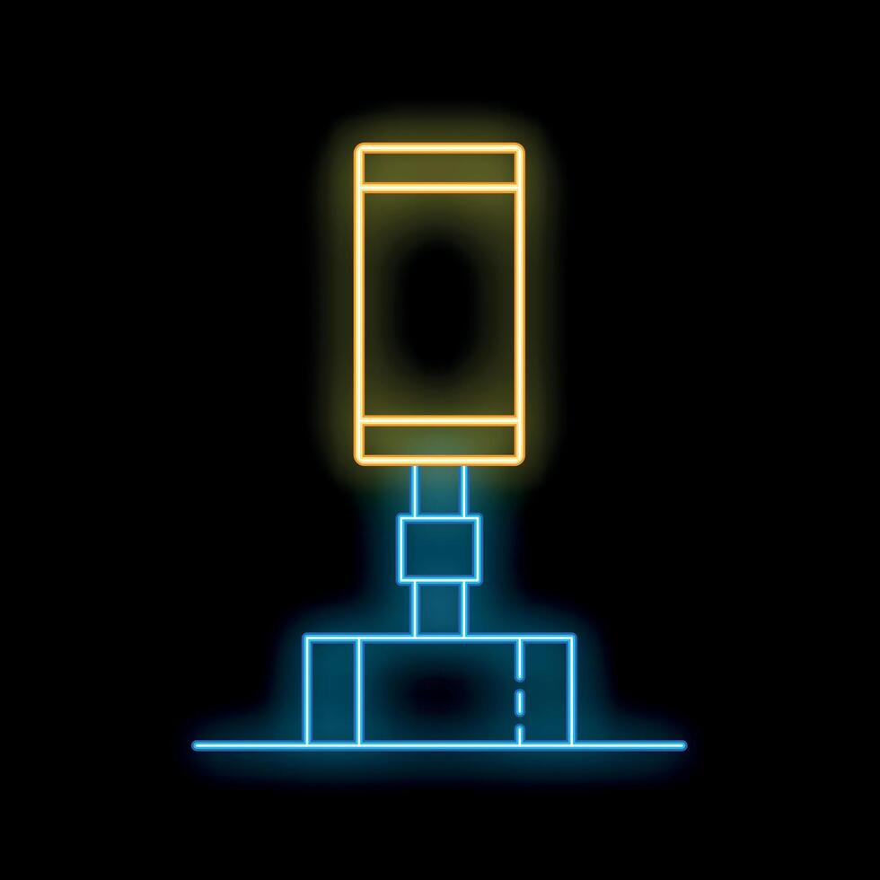 Neon sign depicting smartphone on stand with blank screen for your text on black background vector