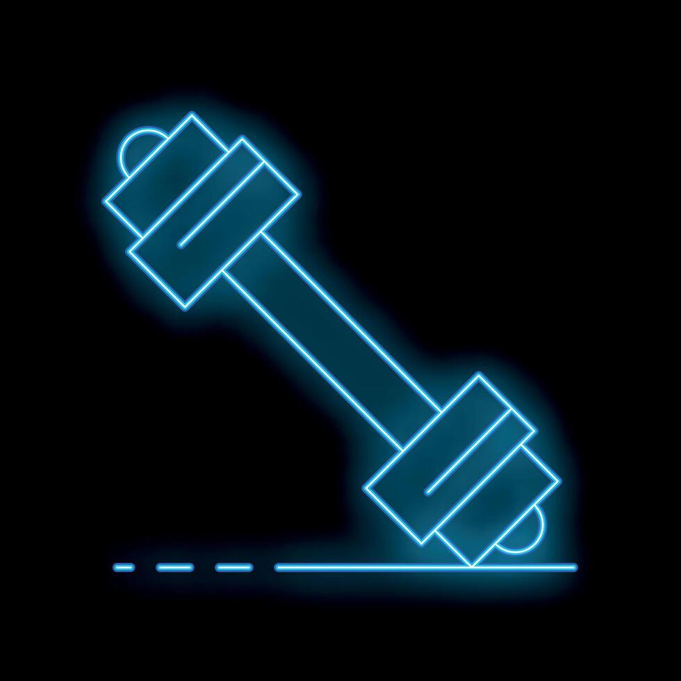 Blue neon dumbbell lying on the floor icon illustration vector