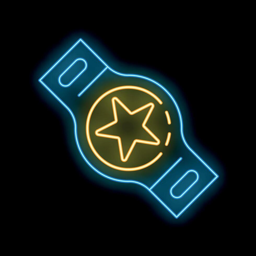 Neon glowing champion belt icon isolated on black background vector illustration
