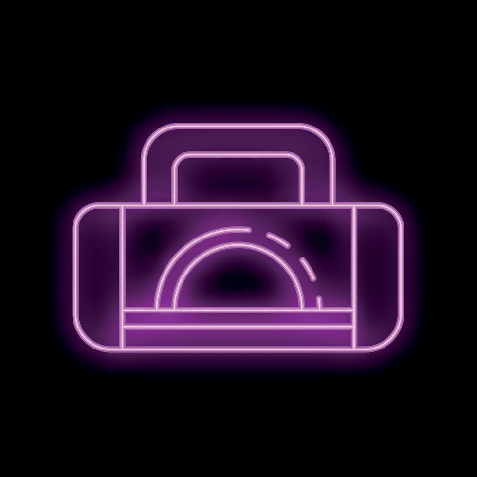 Bright pink neon icon of a toolbox on black background vector