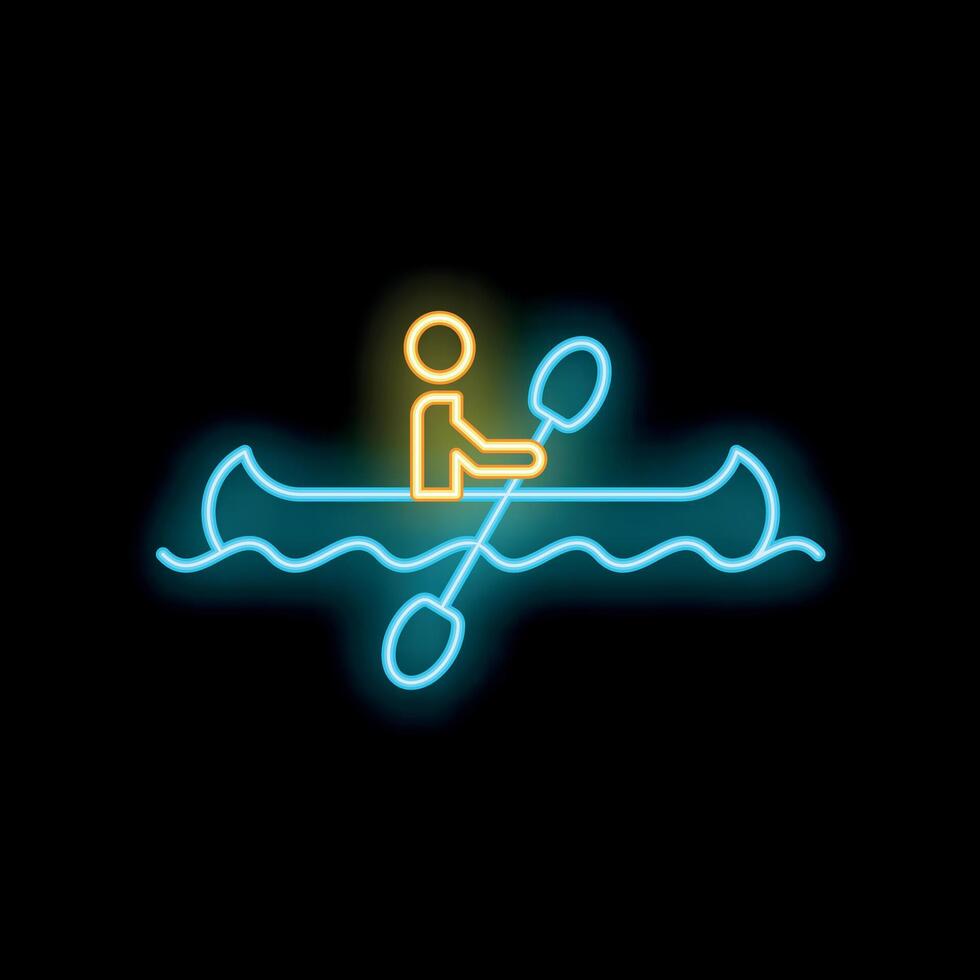 Person canoeing on water neon sign on black background vector
