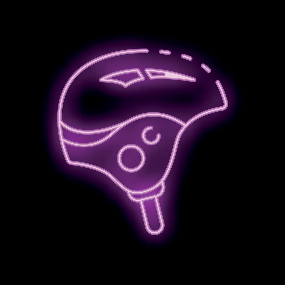 Neon sign representing a protection helmet for extreme sports on a black background vector