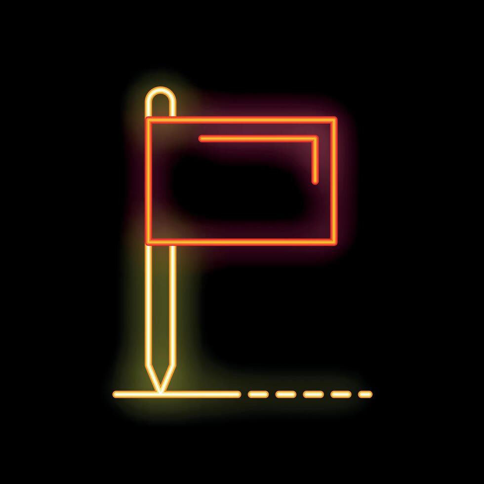 Neon sign representing a flag marking a location on black background vector