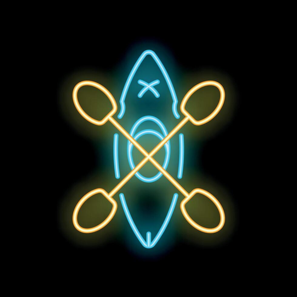 Neon sign of kayak with paddles for water sport and recreation vector