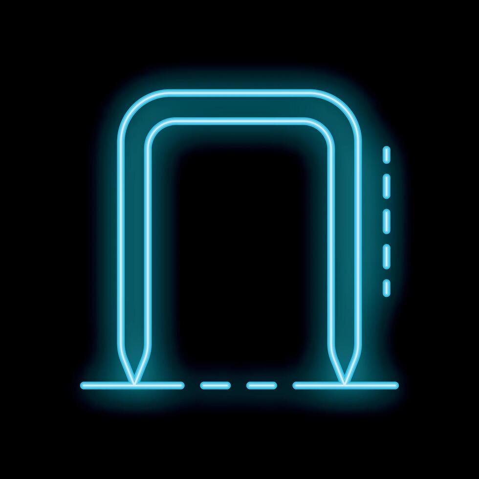 Blue neon staple icon glowing against dark background vector