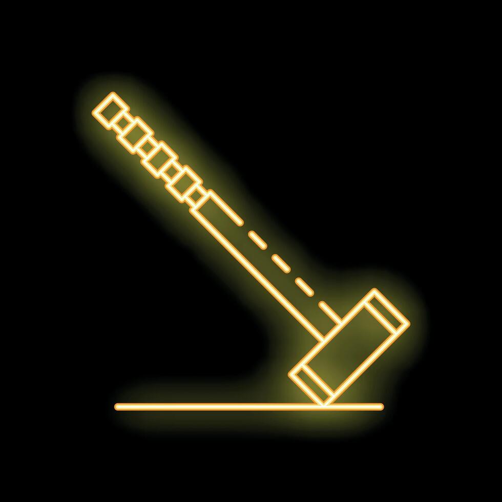 Neon yellow croquet mallet glowing on black background vector