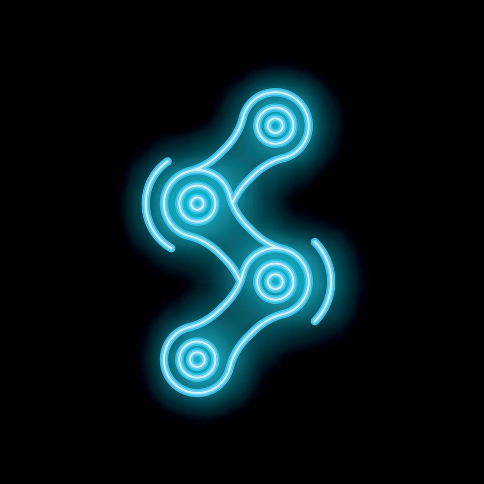 Blue neon bicycle chain glowing on black background vector