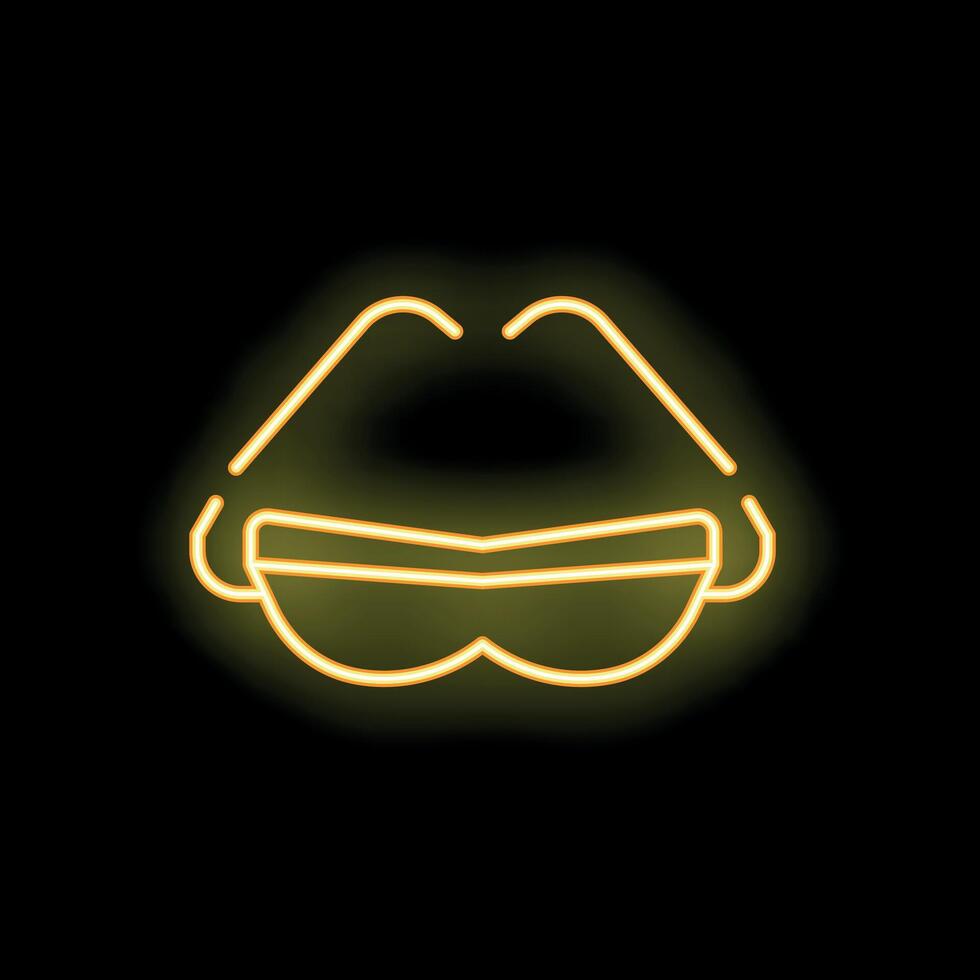 Neon sign representing lips wearing sunglasses on black background vector